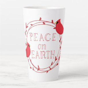 Taza De Café Latte Cardenales de Navidades de la Paz en la Tierra