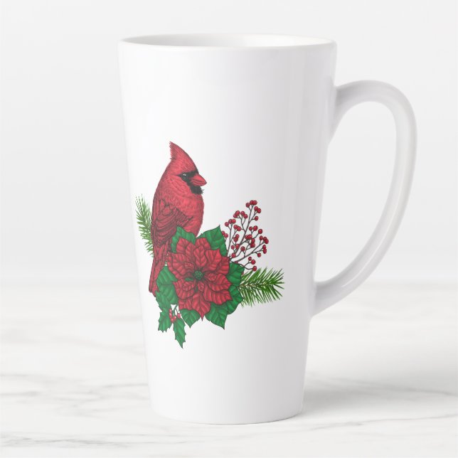 Taza De Café Latte Cardenales rojos sobre decoración de Navidades (Derecha)