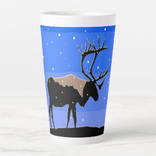 Taza De Café Latte Caribú en Invierno - Arte Original de Vida Silvest