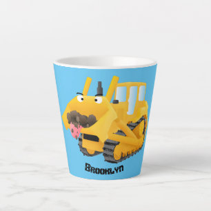 Taza De Café Latte Caricatura graciosa amarilla con bulldozer