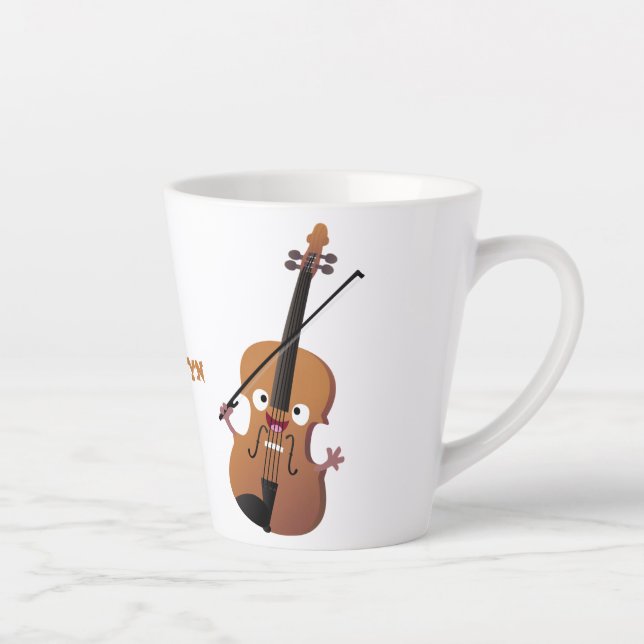 Taza De Café Latte Caricatura musical divertida en violín (Derecha)