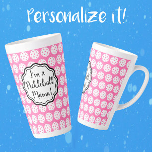 Taza De Café Latte Carnación Personalizada De Pickleball Rosa Y Blanc