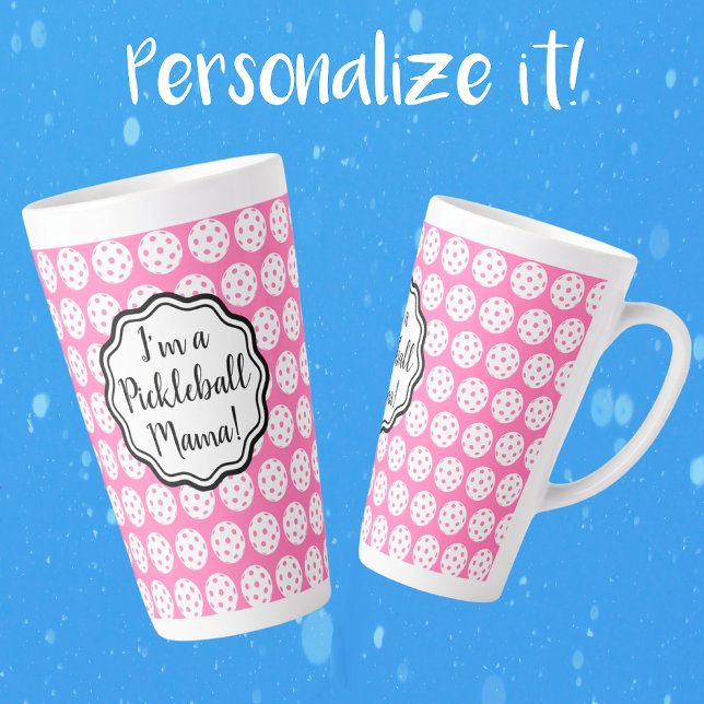 Taza De Café Latte Carnación Personalizada De Pickleball Rosa Y Blanc (Perfect for Mothers Day or Birthday!)