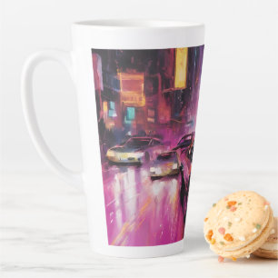 Taza De Café Latte Carreras callejera nocturna en la vibrante ciudad