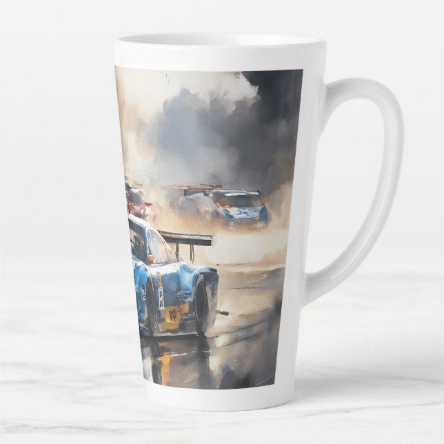 Taza De Café Latte Carro de carreras azules con el Sun Rising (Derecha)