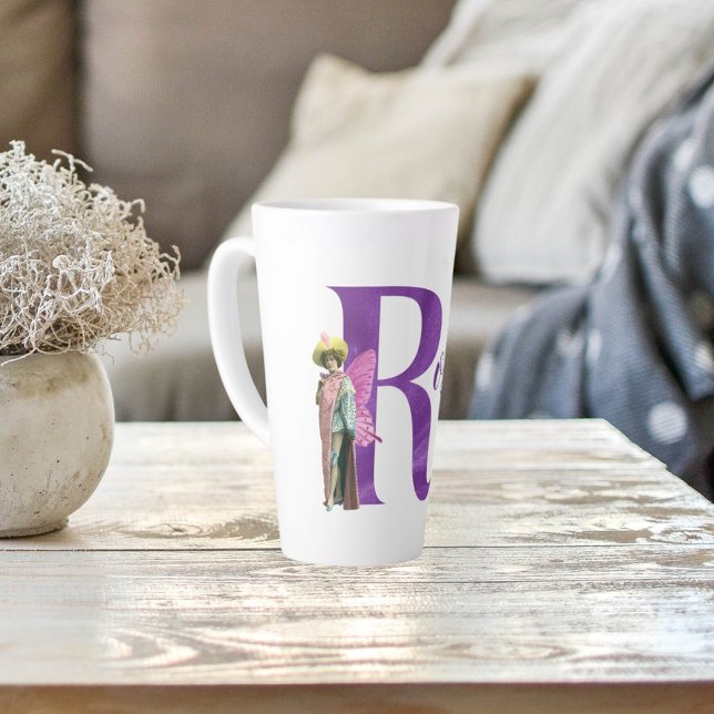 Taza De Café Latte Carta ilustrada de Campy Purple Shimmer R (Subido por el creador)