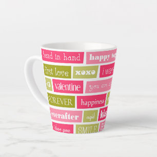 Taza De Café Latte Cartas de amor rosadas y verdes