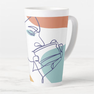 Taza De Café Latte cartel de dibujo de arte de línea de mujer bebiend