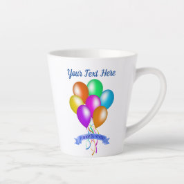 Taza De Café Latte Cartel de Happy Birday Colorful Balloons Streamers