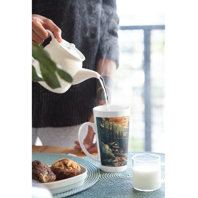 Taza De Café Latte Casa de montaña Escandinavia Retro Art (Subido por el creador)