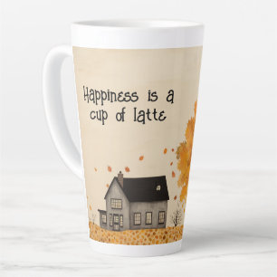 Taza De Café Latte Casa en otoño, Happiness Latte