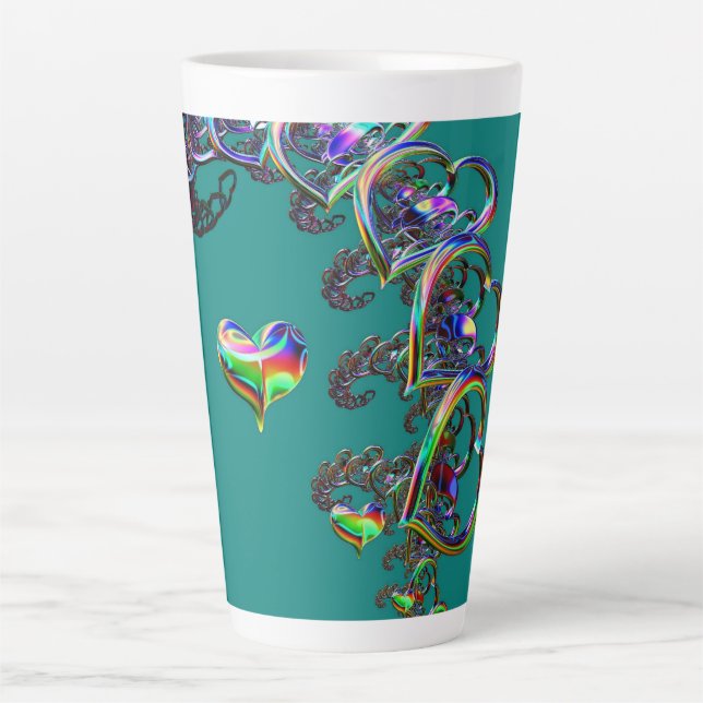 Taza De Café Latte Cascada Etérea de Corazones (Anverso)