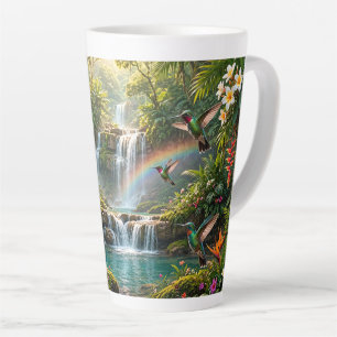 Taza De Café Latte Cascadas Arcoíris Colibríes Paraiso Tropical