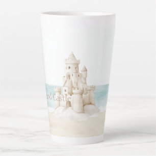 Taza De Café Latte Castillo de Arena de Playa