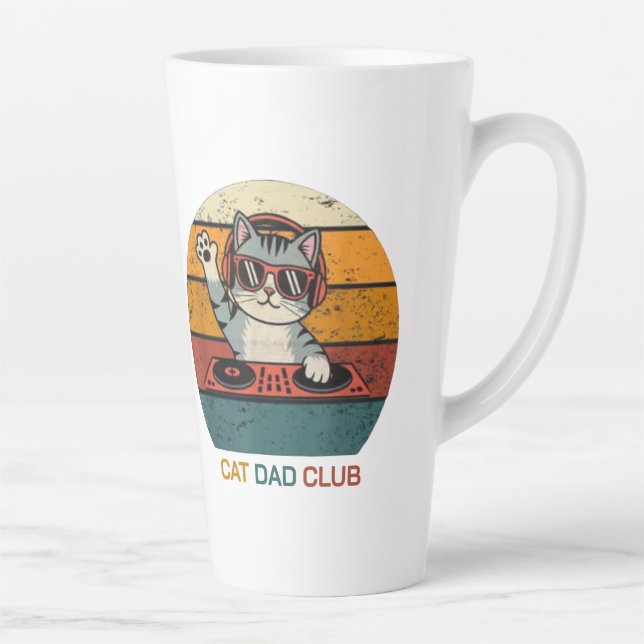 Taza De Café Latte CAT DAD CLUB / Funny Retro misician (Derecha)