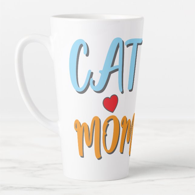 Taza De Café Latte Cat Mom: línea corta con personalización opcional (Izquierda)