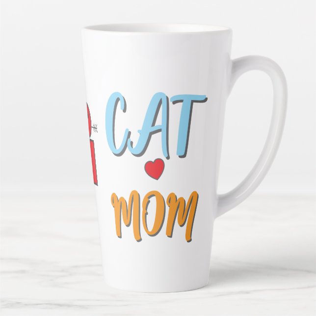Taza De Café Latte Cat Mom: línea corta con personalización opcional (Derecha)