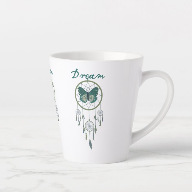 Taza De Café Latte Catcher del sueño verde y mariposa (Derecha)