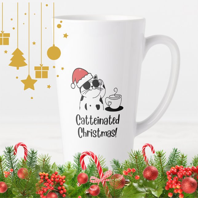 Taza De Café Latte Catteinated Christmas Coffee and Cat Lover Holiday (Subido por el creador)
