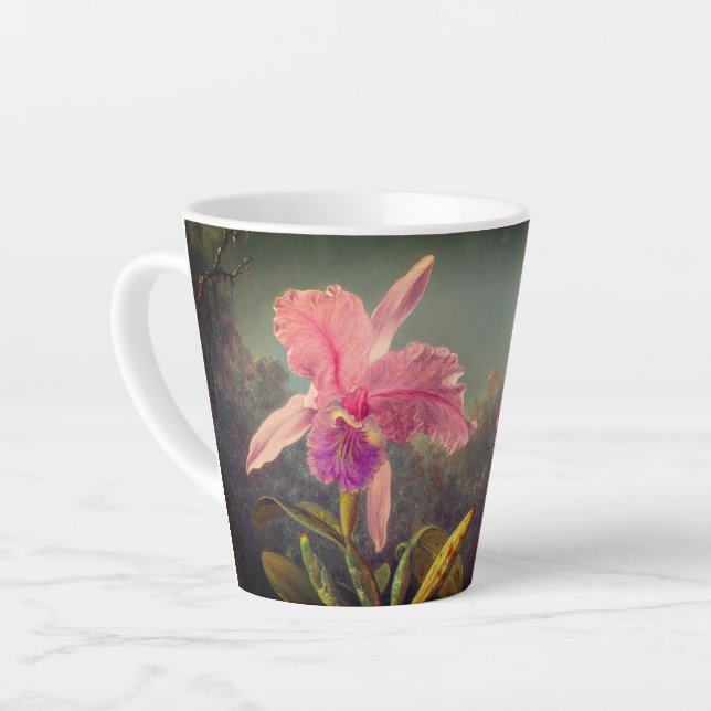 Taza De Café Latte Cattleya Orchid y tres Hummingbirds Heade (Ángulo izquierdo)