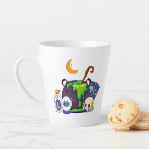 Taza De Café Latte Cauldrón De Brujas Cocina Bajo La Luz De La Luna