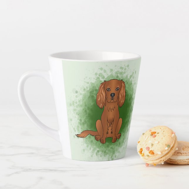 Taza De Café Latte Cavalier King Charles Spaniel de rubí sobre verde (In situ)