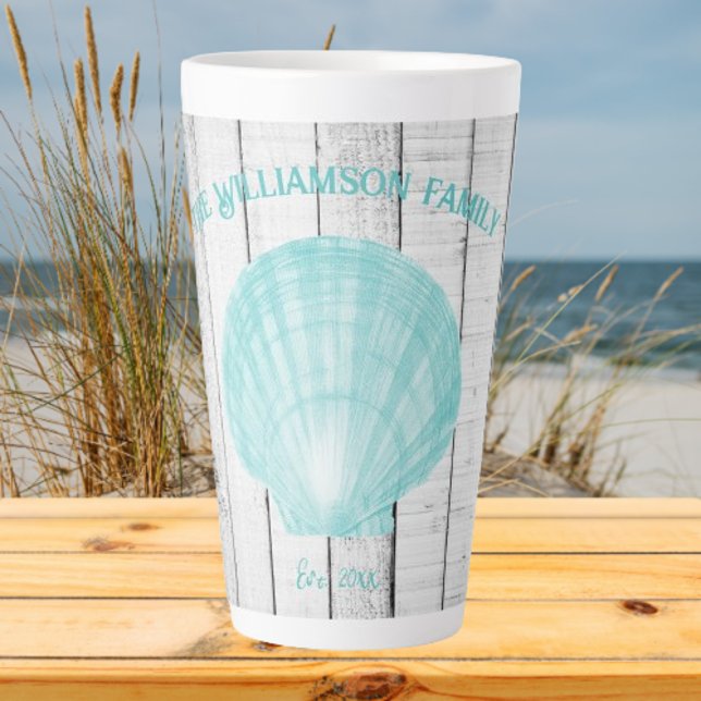 Taza De Café Latte Caza verde azulada Shell Latte Mug (Teal Scallop Shell Personalized Latte Mug)