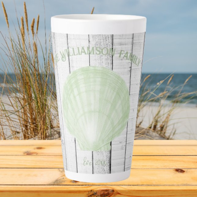 Taza De Café Latte Caza verde Shell Latte Mug (Green Scallop Shell Personalized Latte Mug)