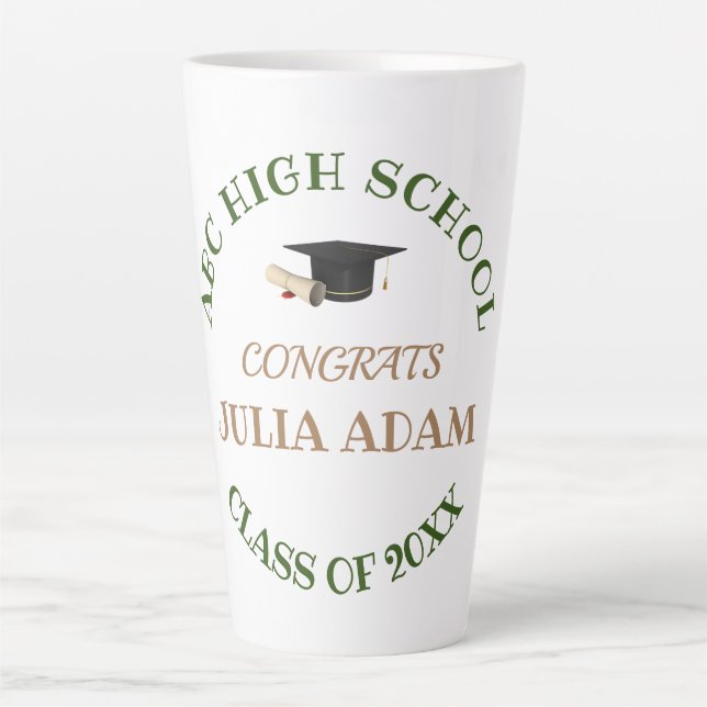 Taza De Café Latte Celebración de Graduación Personalizada de Escuela (Anverso)