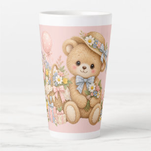 Taza De Café Latte Celebración de osito de peluche vintage con flores