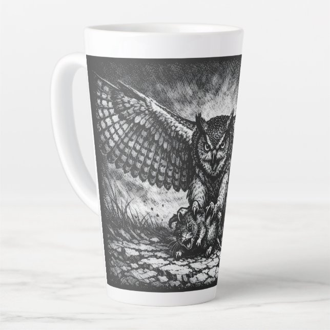 Taza De Café Latte Centinela de búho alado de BurnsInHell (Ángulo izquierdo)