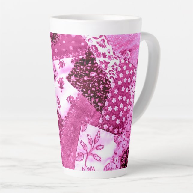Taza De Café Latte Cerámica Latte Cup Mug Floral Quilt Pink White (Ángulo derecho)