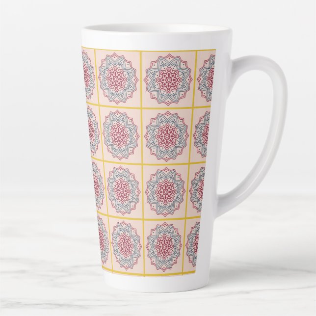Taza De Café Latte cérculo en mosaico. mandala (Derecha)