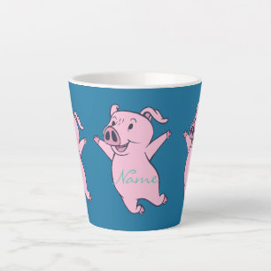 Taza De Café Latte Cerdo rosa feliz saltando Thunder_Cove