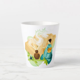 Taza De Café Latte Ceremonia de té japonesa ilustrada, dragón