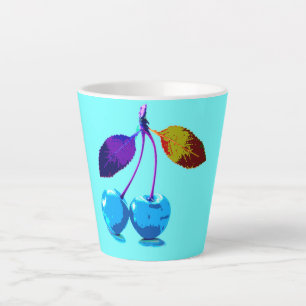 Taza De Café Latte Cerezas azules brillantes