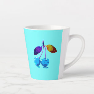 Taza De Café Latte Cerezas azules vibrantes Pop Art