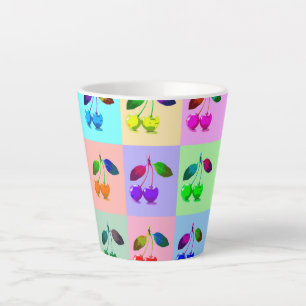 Taza De Café Latte Cerezas coloridas - Arte pop