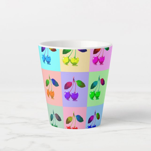 Taza De Café Latte Cerezas coloridas - Arte pop (Anverso)