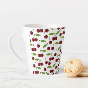Taza De Café Latte Cerezo Rojo, Patrón De Cerezas, Hojas, Fruta