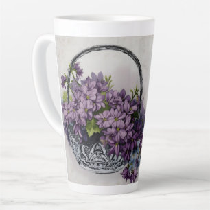 Taza De Café Latte Cesta de Flores Vintage – Floración del Día de la