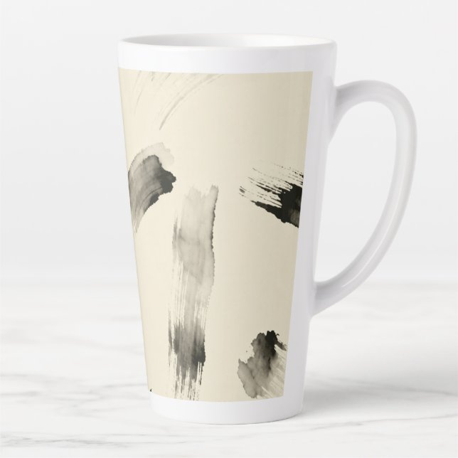 Taza De Café Latte Charcoal Strokes Pattern | Minimal Beige Abstract  (Derecha)