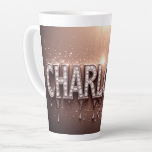 Taza De Café Latte Charlotte Nombre en Oro Goteante
