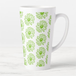Taza De Café Latte Chartreuse Green Daisy Print, Hippie Flower Print