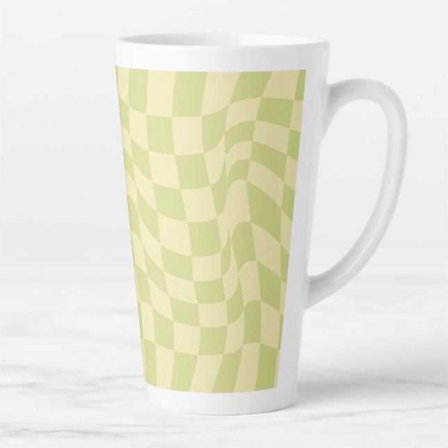 Taza De Café Latte Chequeos retro verdes de la copa de los años 80 (Derecha)