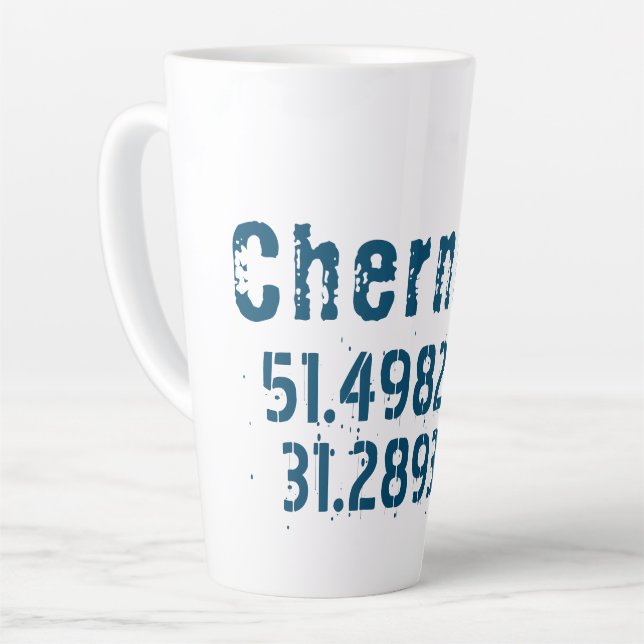 Taza De Café Latte Chernihiv Ucrania Latitud y longitud angustiada (Ángulo izquierdo)