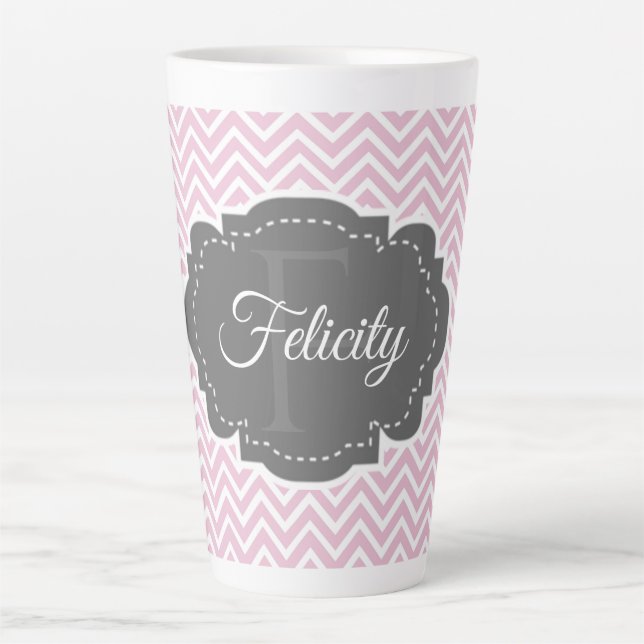 Taza De Café Latte Chevron rosa latte Mug personalizado (Anverso)