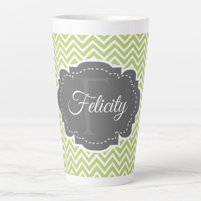 Taza De Café Latte Chevron Verde Personalizado Latte Mug (Anverso)