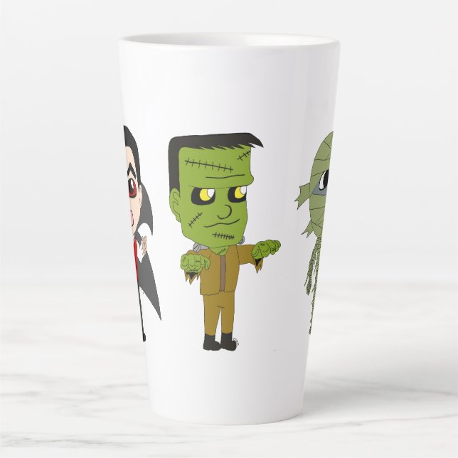 Taza De Café Latte Chibi vampire, monstruo y mummy (Anverso)
