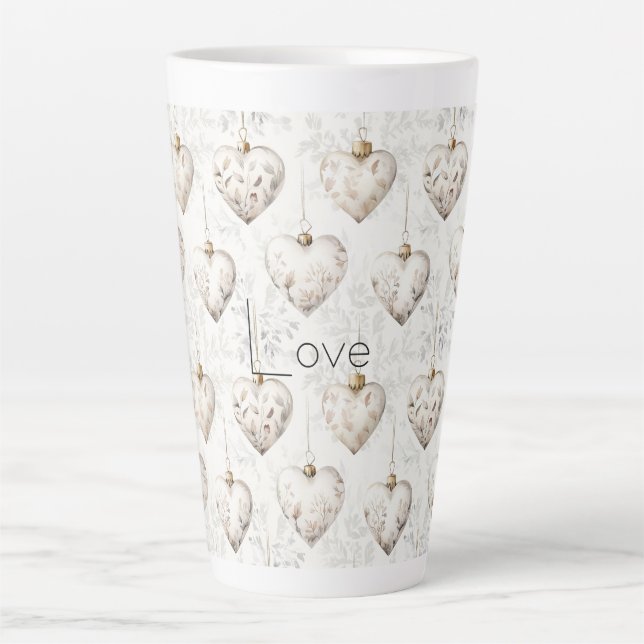 Taza De Café Latte Chic Cream Grey Hearts Ornaments   (Anverso)